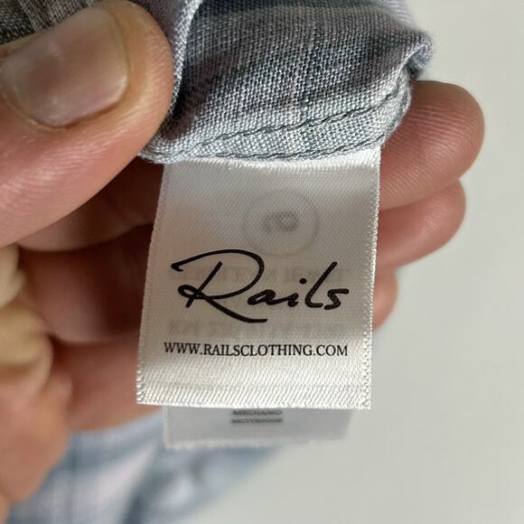 Rails Long Sleeve Button Up 100% Linen Shirt Mens Medium Blue Plaid Havana Jewel - Picture 5 of 14